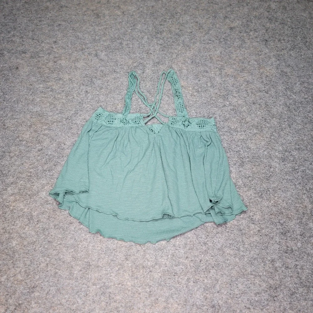 Lucky Brand XS Green‎ Crochet Trim Tank Top Sleeveless Casual Cute